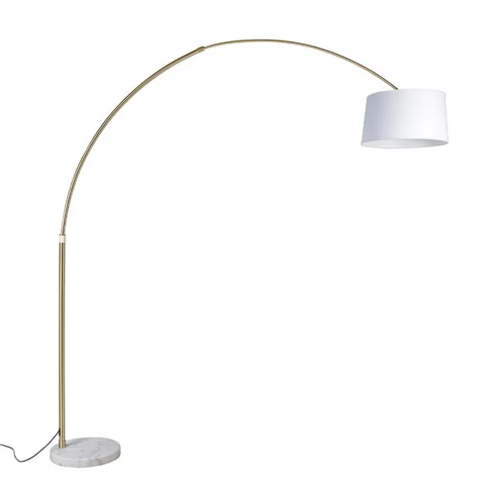 Bogenleuchte Messing mit weißem Stoffschirm 50 cm - XXL