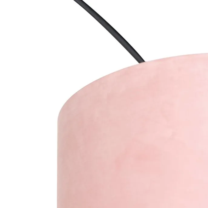 Bogenleuchte Samt-Schirm schwarz-pink mit Gold 50 cm - XXL