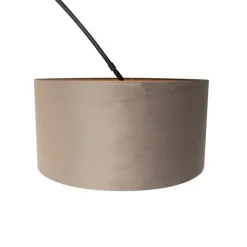 Bogenleuchte schwarz mit Samtlampenschirm Taupe mit Gold 50 cm - XXL