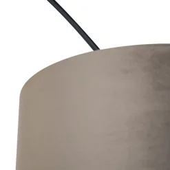 Bogenleuchte schwarz mit Samtlampenschirm Taupe mit Gold 50 cm - XXL