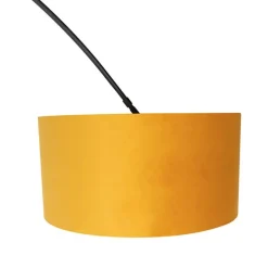 Bogenleuchte schwarz mit Samt-Schirm senfgelb mit Gold 50 cm - XXL