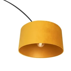 Bogenleuchte schwarz mit Samt-Schirm senfgelb mit Gold 50 cm - XXL