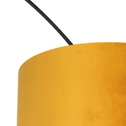 Bogenleuchte schwarz mit Samt-Schirm senfgelb mit Gold 50 cm - XXL