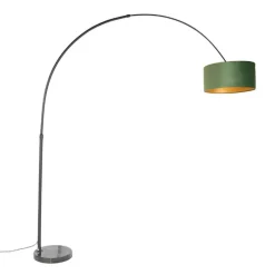 Bogenleuchte Schwarz Samtlampenschirm Grün mit Gold 50 cm - XXL