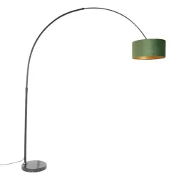 Bogenleuchte Schwarz Samtlampenschirm Grün mit Gold 50 cm - XXL