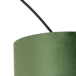 Bogenleuchte Schwarz Samtlampenschirm Grün mit Gold 50 cm - XXL