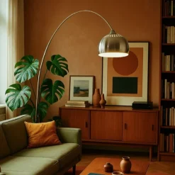 Bogenleuchte Stahl mit weißer Marmorbasis mit Stahlschirm - XXL