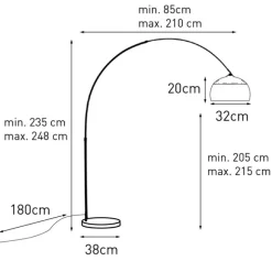Bogenleuchte Stahl mit weißer Marmorbasis mit Stahlschirm - XXL