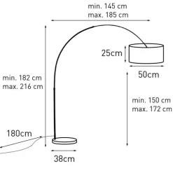 Bogenleuchte Stahl Stoffschirm weiß 50/50/25 verstellbar - XL