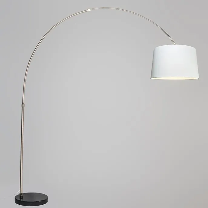 Bogenleuchte Stahl Stoffschirm weiß 45 cm - XXL