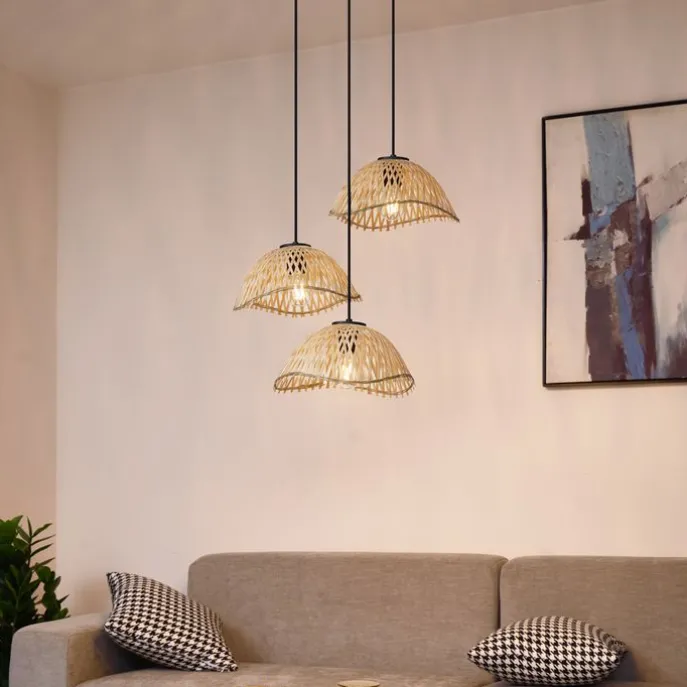 Boho-Hängelampe Schwarz mit Bambus 3-flammig - Lily