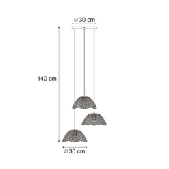 Boho-Hängelampe Schwarz mit Bambus 3-flammig - Lily