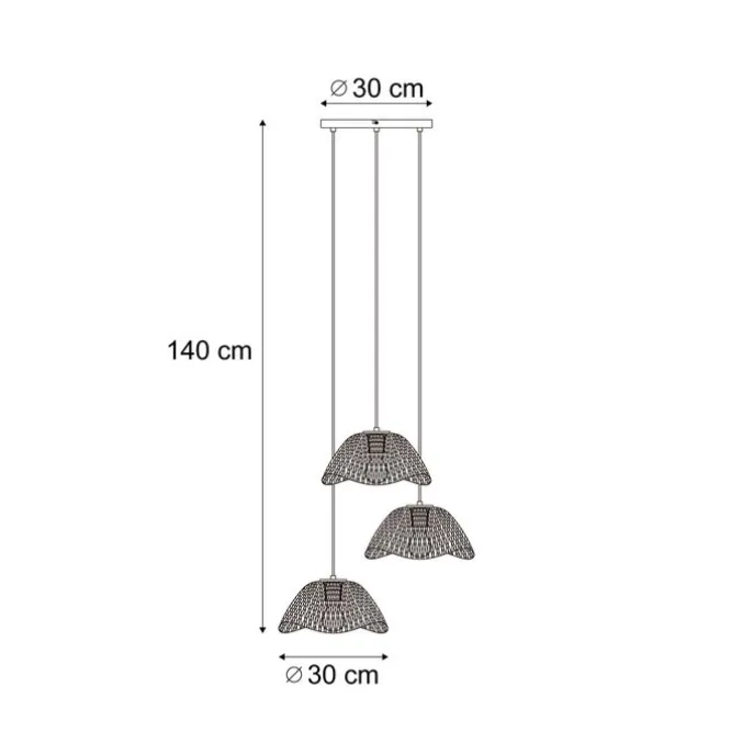 Boho-Hängelampe Schwarz mit Bambus 3-flammig - Lily