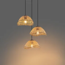 Boho-Hängelampe Schwarz mit Bambus 3-flammig - Lily