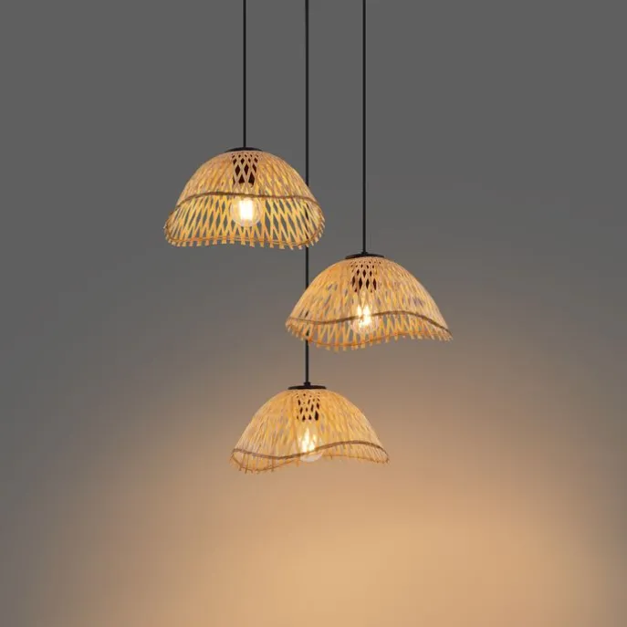 Boho-Hängelampe Schwarz mit Bambus 3-flammig - Lily