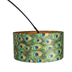 Botanische Bogenlampe mit schwarzem Samt-Schirm Pfauen-Design 50 cm - XXL