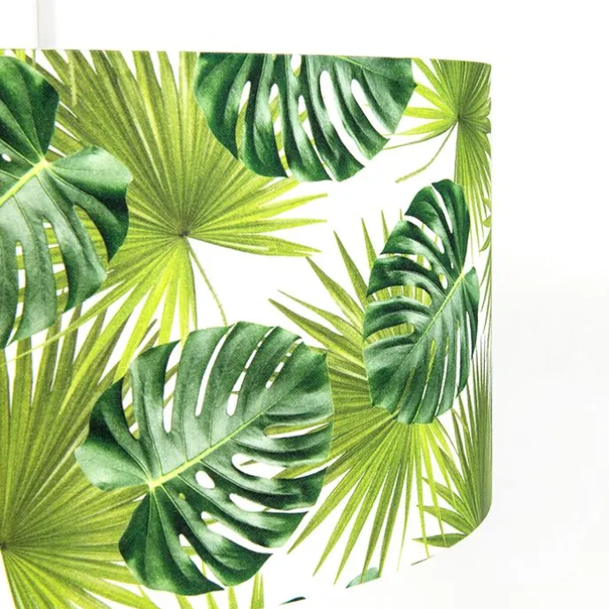 Botanische Hängelampe weiß mit Blattprint-Schirm 50cm - Combi 1