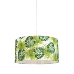 Botanische Hängelampe weiß mit Blattprint-Schirm 50cm - Combi 1