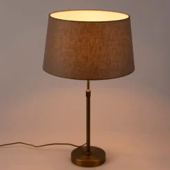 Bronze Tischlampe mit Leinenschirm taupe 35 cm - Parte
