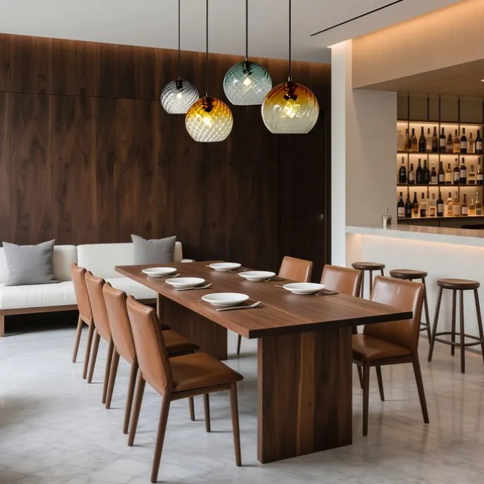 Bronzefarbene Hängelampe mit Rauch-, Bernstein- und Grünfarbenem Glas Rechteckig 4-flammig - Bao