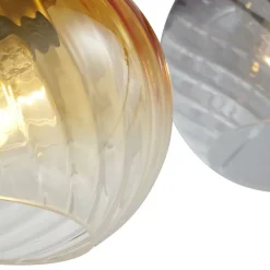 Bronzefarbene Hängelampe mit Rauch-, Bernstein- und Grünfarbenem Glas Rechteckig 4-flammig - Bao