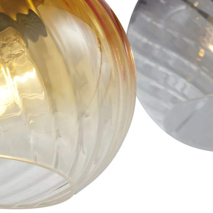 Bronzefarbene Hängelampe mit Rauch-, Bernstein- und Grünfarbenem Glas Rechteckig 4-flammig - Bao