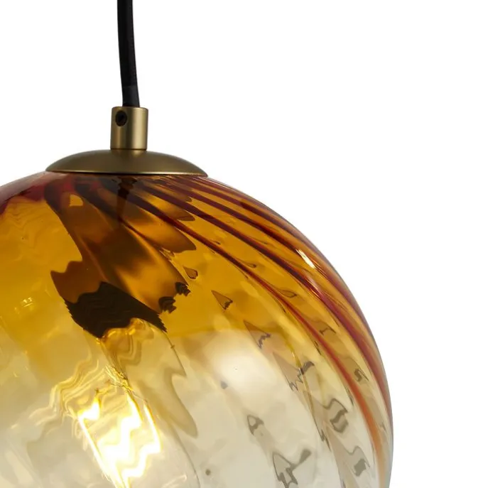 Bronzefarbene Hängelampe mit Rauch-, Bernstein- und Grünfarbenem Glas Rechteckig 4-flammig - Bao