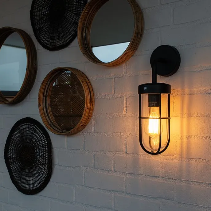 Country Wandleuchte schwarz mit Glas - Elza