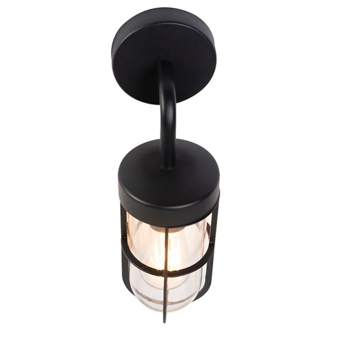 Country Wandleuchte schwarz mit Glas - Elza