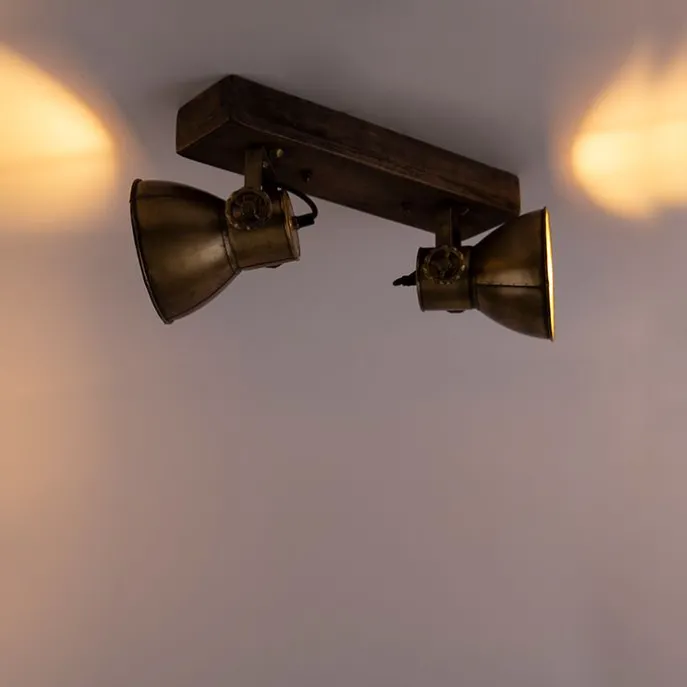 Deckenleuchte Bronze 2-Lichter mit Holz - Mangos