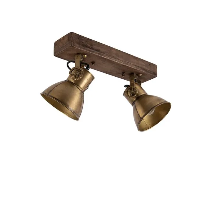 Deckenleuchte Bronze 2-Lichter mit Holz - Mangos