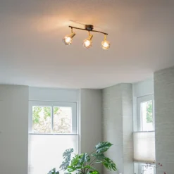 Deckenleuchte gold 45 cm mit Rauchglas 3-flammig - Vidro