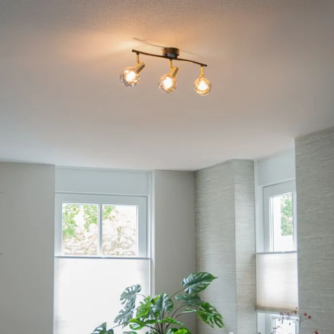 Deckenleuchte gold 45 cm mit Rauchglas 3-flammig - Vidro