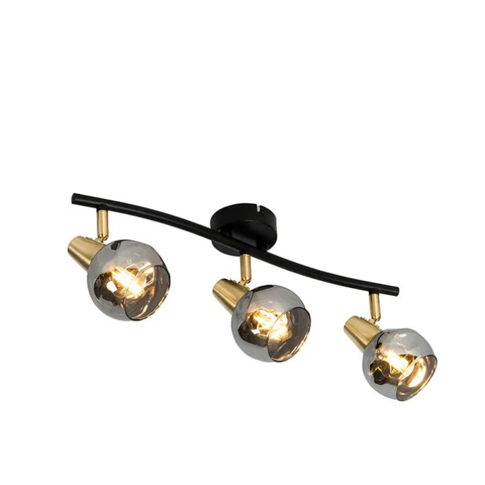 Deckenleuchte gold 45 cm mit Rauchglas 3-flammig - Vidro