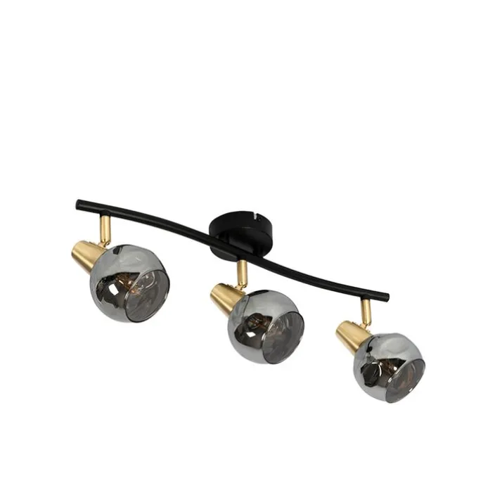 Deckenleuchte gold 45 cm mit Rauchglas 3-flammig - Vidro