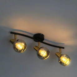 Deckenleuchte gold 45 cm mit Rauchglas 3-flammig - Vidro