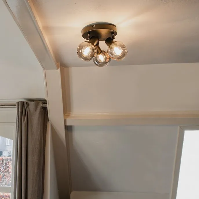 Deckenleuchte schwarz 35 cm mit Rauchglas 3-Licht - Vidro