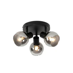 Deckenleuchte schwarz 35 cm mit Rauchglas 3-Licht - Vidro