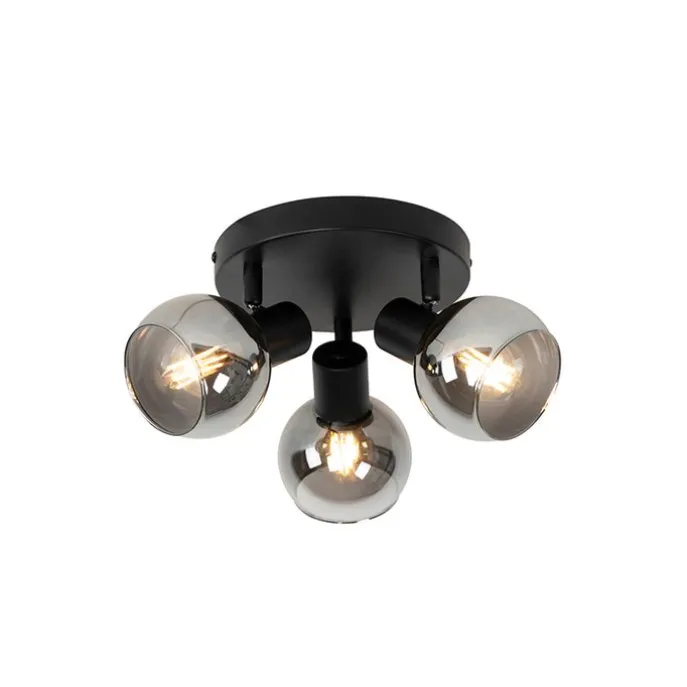 Deckenleuchte schwarz 35 cm mit Rauchglas 3-Licht - Vidro