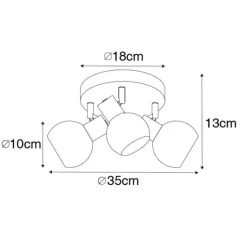 Deckenleuchte schwarz 35 cm mit Rauchglas 3-Licht - Vidro