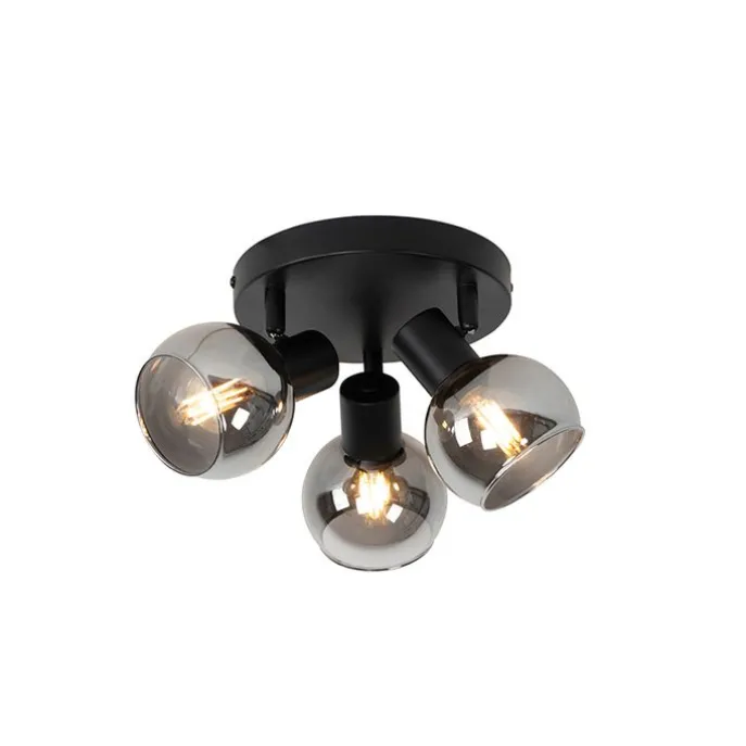 Deckenleuchte schwarz 35 cm mit Rauchglas 3-Licht - Vidro