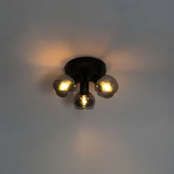 Deckenleuchte schwarz 35 cm mit Rauchglas 3-Licht - Vidro