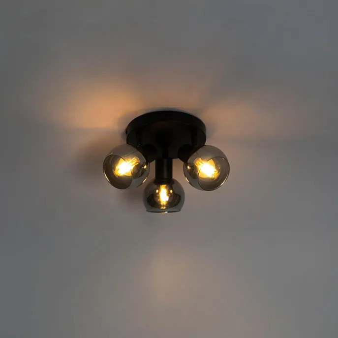 Deckenleuchte schwarz 35 cm mit Rauchglas 3-Licht - Vidro