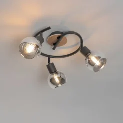 Deckenleuchte schwarz 44,5 cm mit Rauchglas und Holz 3-flammig - Vidro