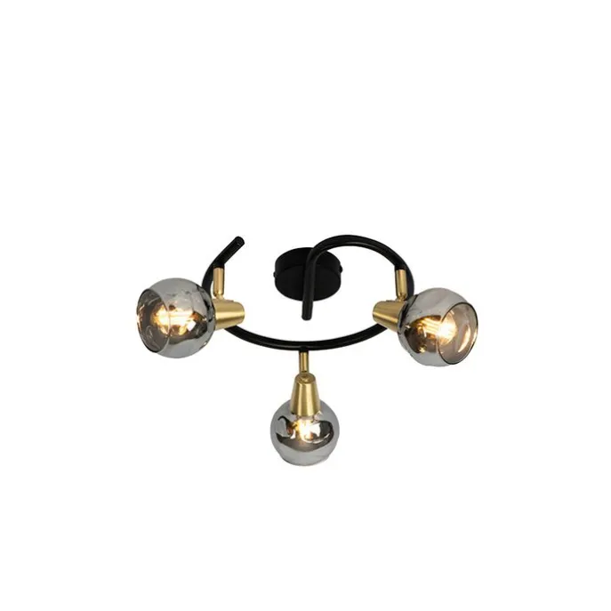 Deckenleuchte schwarz 44,5 cm mit Rauchglas 3-flammig - Vidro