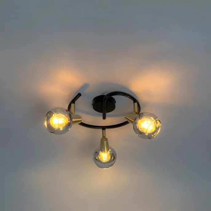 Deckenleuchte schwarz 44,5 cm mit Rauchglas 3-flammig - Vidro