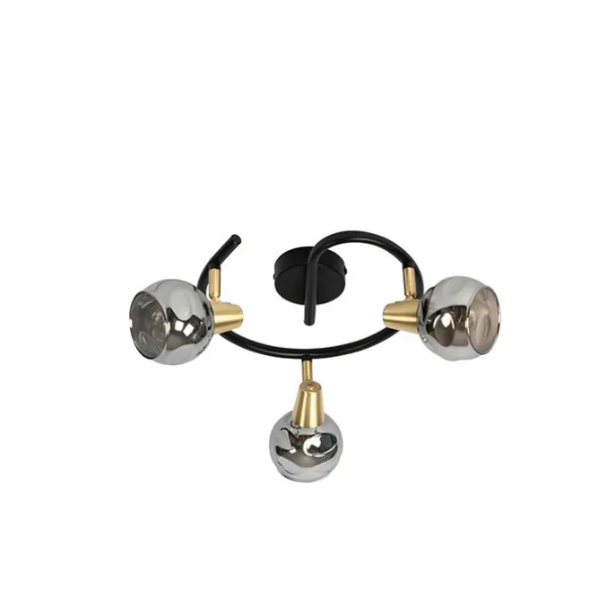 Deckenleuchte schwarz 44,5 cm mit Rauchglas 3-flammig - Vidro