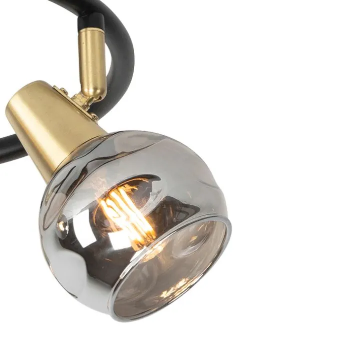 Deckenleuchte schwarz 44,5 cm mit Rauchglas 3-flammig - Vidro