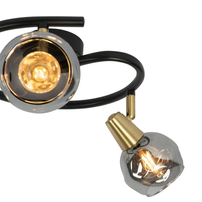 Deckenleuchte schwarz 44,5 cm mit Rauchglas 3-flammig - Vidro