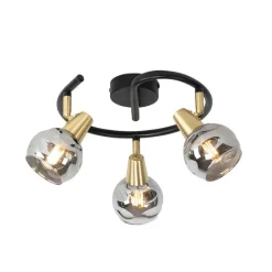 Deckenleuchte schwarz 44,5 cm mit Rauchglas 3-flammig - Vidro